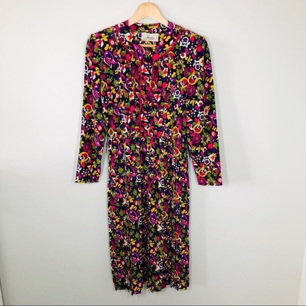 Vintage Florentine  Petites Bright Floral Pleated‎ Dress